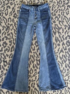 Flying Monkey High-Rise Two-Toned Flare Button Front Jeans Sz 25